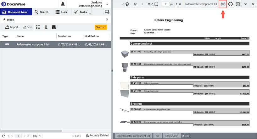 Split document in viewer